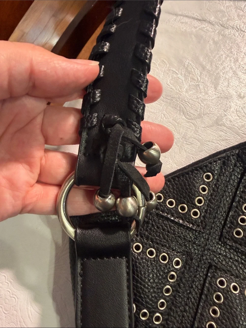 Black Studded Leather Shoulder Bag